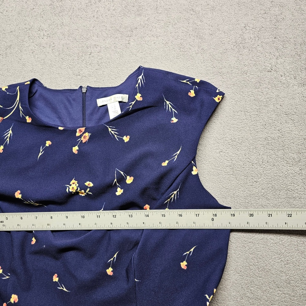 London Times Navy Blue Floral Fit and Flare Cap Sleeve Dress Womens Size 14 - Picture 3 of 10